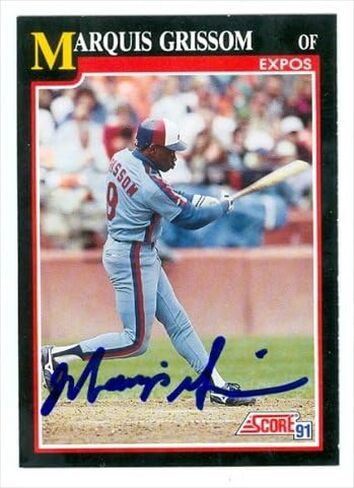 Autograph Warehouse 38489 Marquis Grissom Autographed Baseball Card Montreal Expos 1991 Score No. 234 in Kuwait