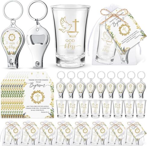 Bokon 24 Set Baptism Party Favors for Guests God Bless Shot Glass 3 in 1 Nail Clipper Bottle Opener Keychain with Thank You Cards Bulk Recuerdos De Bautizo for First Communion Christening Baby Shower in Kuwait