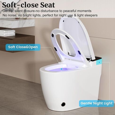 Smart Toilet with Elongated Heated Seat, Foot Sensor, Dual Auto Flush, One Piece Toilet for Bathroom, Electric Tankless Toilets with Night Light, LED Display & 1000g MaP Flush, 0.8/1.2 GPF in Kuwait