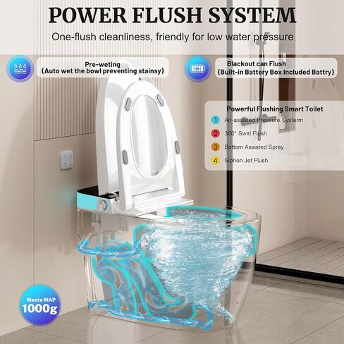 Smart Toilet with Elongated Heated Seat, Foot Sensor, Dual Auto Flush, One Piece Toilet for Bathroom, Electric Tankless Toilets with Night Light, LED Display & 1000g MaP Flush, 0.8/1.2 GPF in Kuwait