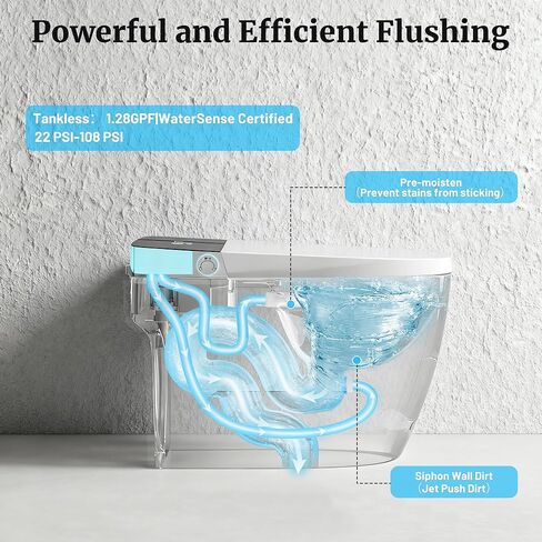 Smart Toilet with Elongated Heated Seat, Foot Sensor, Dual Auto Flush, One Piece Toilet for Bathroom, Electric Tankless Toilets with Night Light, LED Display & 1000g MaP Flush, 0.8/1.2 GPF in Kuwait