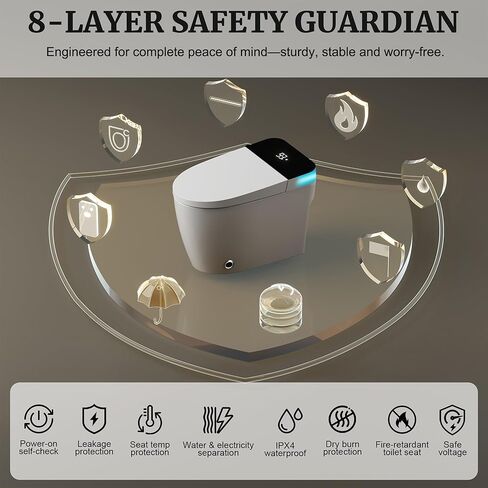 Smart Toilet with Elongated Heated Seat, Foot Sensor, Dual Auto Flush, One Piece Toilet for Bathroom, Electric Tankless Toilets with Night Light, LED Display & 1000g MaP Flush, 0.8/1.2 GPF in Kuwait