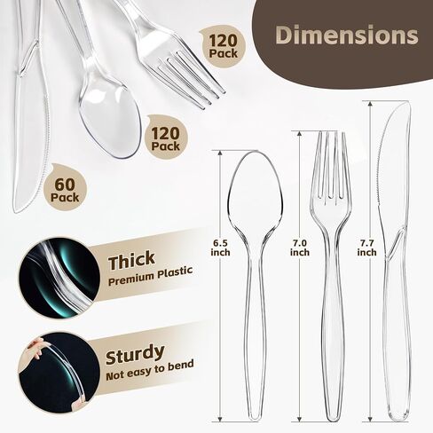 [300 Count] Clear Plastic Silverware Set, Heat Resistant Heavy Duty Plastic Utensils 120 Spoons & 120 Forks & 60 Knives, BPA-Free, Disposable Cutlery Set for Party Supply in Kuwait