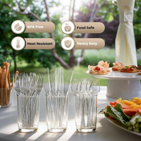 [300 Count] Clear Plastic Silverware Set, Heat Resistant Heavy Duty Plastic Utensils 120 Spoons & 120 Forks & 60 Knives, BPA-Free, Disposable Cutlery Set for Party Supply in Kuwait