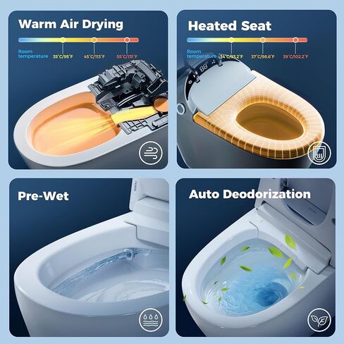 Smart Toilet with Bidet built in, Bidet Toilet with Water Filtration, Pump assisted, Auto Open/Close/Flush, Blackout Flush, Nano Self-Cleaning Glaze, Auto Deodorizer, ADA Comfort Height in Kuwait