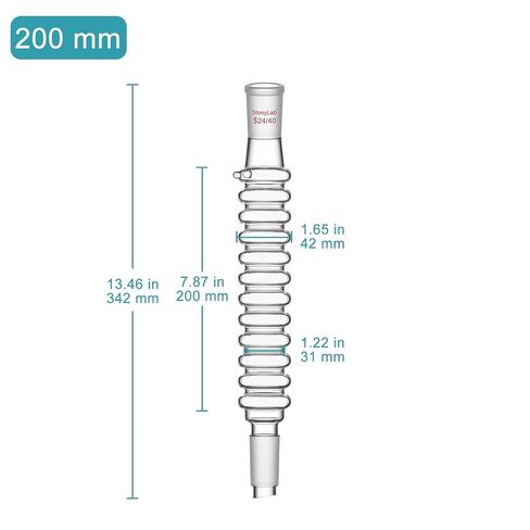 stonylab Air Condenser, Waterless, 200 mm Effective Length, Borosilicate Glass Reflux Condenser with 24/40 Standard Joint, Max. OD 42mm, Laboratory Condensation Tube for Distillation Experiment in Kuwait