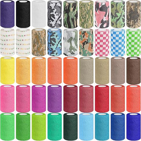 45 Pack Self Adhesive Bandage Wrap, 4" x 5 Yards Cohesive Bandage Elastic Wrap Bandages Tape Non Woven for Sports, Wrist, Ankle and Vet Wrap, Grip Tape (Multi Colors) in Kuwait