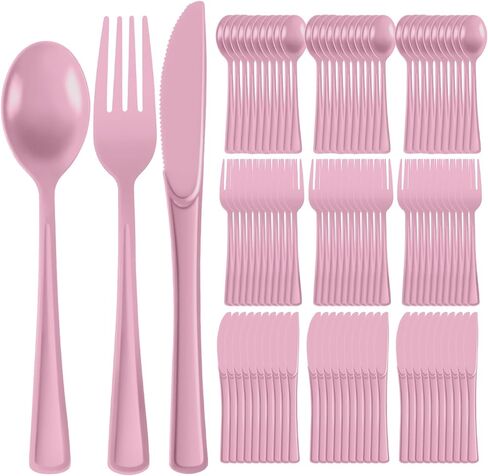 75 PCS Plastic Silverware Disposable Silverware Heavy Duty Utensil Sets 25 Of Each Forks Knives & Spoons Disposable Cutlery Set For Easter,Birthday,Baby Shower,Garden Party,Wedding(75,Light Blue) in Kuwait