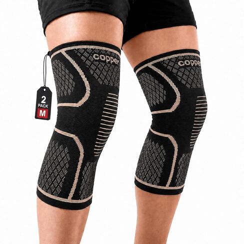 Copper Knee Brace for Men and Women, M, 2 Pack | Knee Pain Relief for Arthritis, Breathable Copper Infused, Running Workout Gym Sports, Anti Slip Adjustable in Kuwait