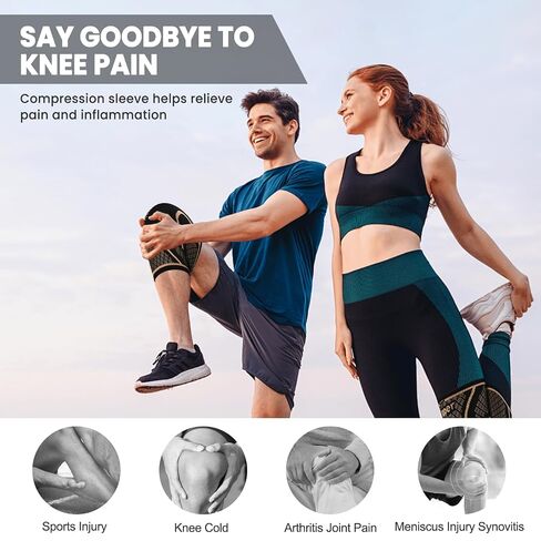 Copper Knee Brace for Men and Women, M, 2 Pack | Knee Pain Relief for Arthritis, Breathable Copper Infused, Running Workout Gym Sports, Anti Slip Adjustable in Kuwait