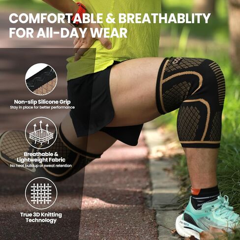 Copper Knee Brace for Men and Women, M, 2 Pack | Knee Pain Relief for Arthritis, Breathable Copper Infused, Running Workout Gym Sports, Anti Slip Adjustable in Kuwait