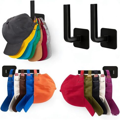 2-Pack Hat Organizer for Baseball Caps,Multi-Purpose Hat Rack Storage, Hook Closet Organization and Storage，Bedroom Decor Strong Adhesive Hat Hooks for Wall Organizer, Two Mounting Options in Kuwait