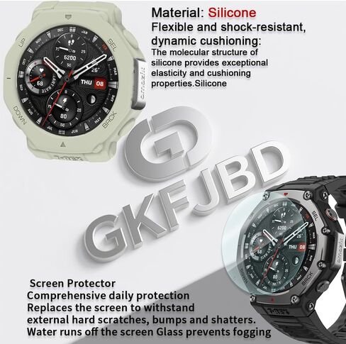 Compatible for Amazfit T-Rex 3 Screen Protector & Case, HD Tempered Glass Protective Film & Silicone Soft Cases (Pack of 3+2) in Kuwait