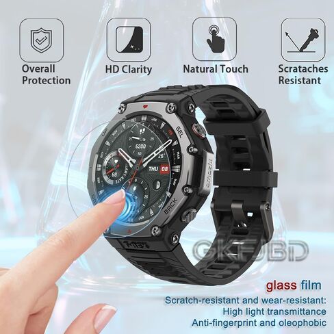 Compatible for Amazfit T-Rex 3 Screen Protector & Case, HD Tempered Glass Protective Film & Silicone Soft Cases (Pack of 3+2) in Kuwait