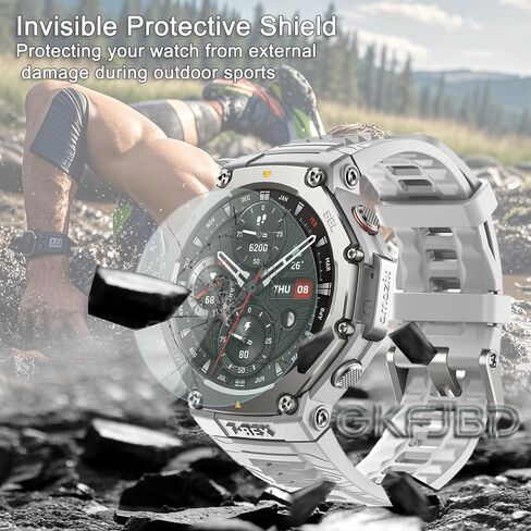 Compatible for Amazfit T-Rex 3 Screen Protector & Case, HD Tempered Glass Protective Film & Silicone Soft Cases (Pack of 3+2) in Kuwait