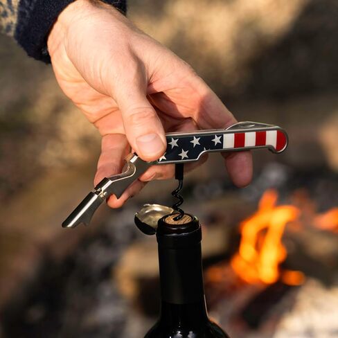 Foster & Rye American Flag Double Hinged Waiters Corkscrew Wine Opener, Stainless Steel with Sharp Foil Cutter for Travel, Outdoor Use, Gifts for Men, Home Bar, Kitchen, Set of 1 in Kuwait