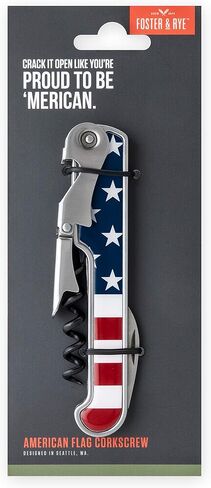 Foster & Rye American Flag Double Hinged Waiters Corkscrew Wine Opener, Stainless Steel with Sharp Foil Cutter for Travel, Outdoor Use, Gifts for Men, Home Bar, Kitchen, Set of 1 in Kuwait