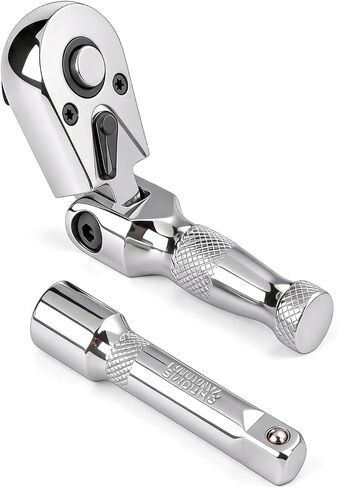 Stubby Flex Head 3/8" Drive Ratchet Wrench, 90T Mini Ratchet, Quick-Release Reversible with Cr-Mo Head and 3" Extension Bar for Tight Spaces in Kuwait