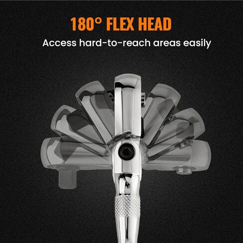 Stubby Flex Head 3/8" Drive Ratchet Wrench, 90T Mini Ratchet, Quick-Release Reversible with Cr-Mo Head and 3" Extension Bar for Tight Spaces in Kuwait