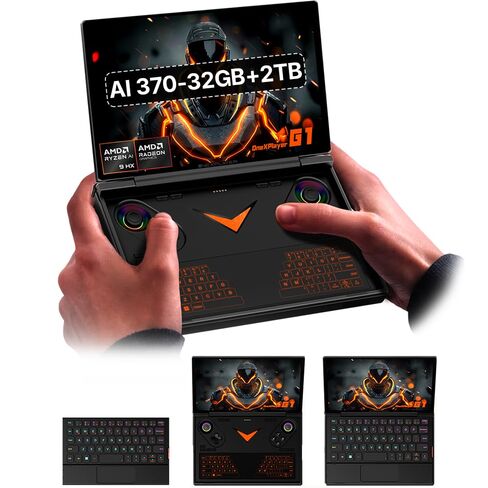ONE XPLAYER G1 (AMD-AI-370-64GB+4TB) 8.8 بوصة وحدة تحكم ألعاب فيديو صغيرة محمولة باليد ويندوز 11 نظام التشغيل المنزلي كمبيوتر محمول 144 هرتز 2560X1600 كمبيوتر لوحي للجيب يعمل باللمس أسود in Kuwait