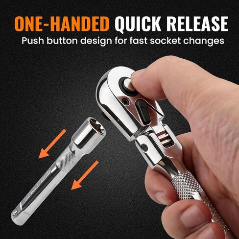 Stubby Flex Head 3/8" Drive Ratchet Wrench, 90T Mini Ratchet, Quick-Release Reversible with Cr-Mo Head and 3" Extension Bar for Tight Spaces in Kuwait