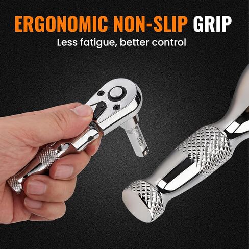 Stubby Flex Head 3/8" Drive Ratchet Wrench, 90T Mini Ratchet, Quick-Release Reversible with Cr-Mo Head and 3" Extension Bar for Tight Spaces in Kuwait