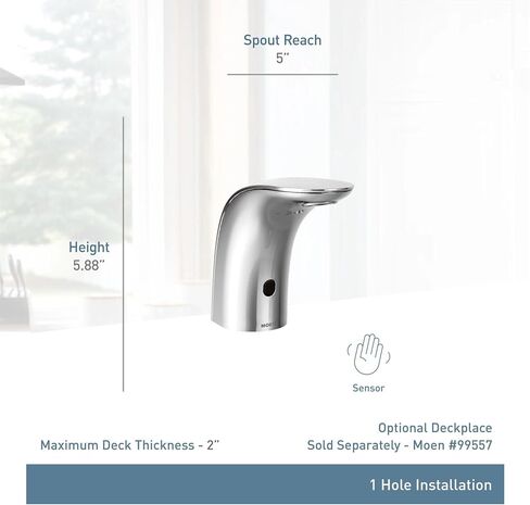 Moen M-Power Chrome تجاري بدون لمس بدون استخدام اليدين، يعمل بمستشعر واحد يعمل بالبطارية، صنبور غير مختلط، 8553 in Kuwait