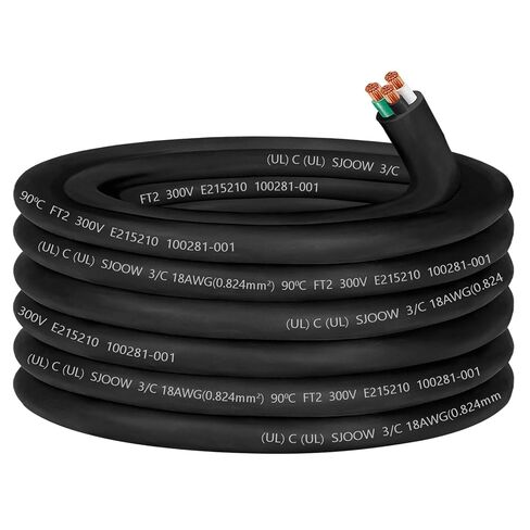 12/3 سلك 12 AWG SJOOW كابل طاقة محمول، 300 فولت 12 قياس 3 موصل SJOOW سلك تمديد سلك كهربائي لقيادة المحرك، ضوء محمول، LED، شاحن سيارة EV، عاكس RV، ماكينة داخلية خارجية - 25 قدم in Kuwait