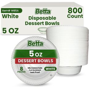 Betta 5 Oz Disposable Plastic Small Dessert Bowls, White, 800 Count, Bulk Case for Schools, Breakrooms and Cafeteria, Microwave Safe (8 Pack Per Box x100) in Kuwait