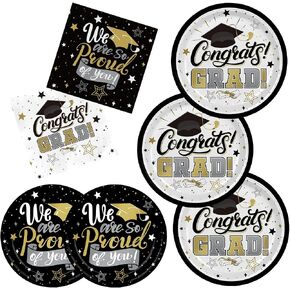 Graduation Decorations 2026 Black and Gold Grad Party Supplies with Disposable Dinner Plates, Dessert Plates and Napkins for 48 Guests - Graduation Party Decorations in Kuwait