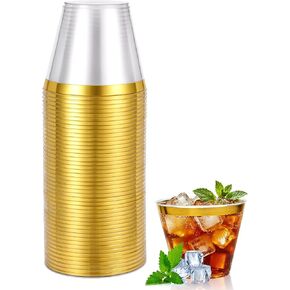 20 Pcs Plastic Cups 9oz, Disposable Stemless Wine Glasses Gold Copas Clear Gold Rimmed Classic Cocktail Cup Champagne Flutes Party Cups for Birthday Valentine's Galentine's Day Wedding Christmas in Saudi Arabia