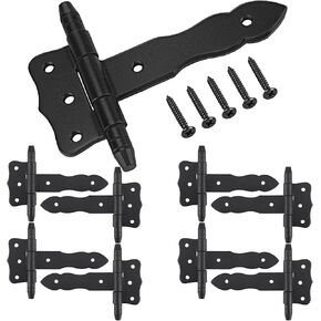 4 Pack 5'' Antique Cast Iron Vintage Heavy Duty T Hinges with Hardware Decorative Black Powder Coated Wrought Iron Shed Door Hinge for Barn Doors Gates Cabinets Wardrobes Windows Furniture in Saudi Arabia