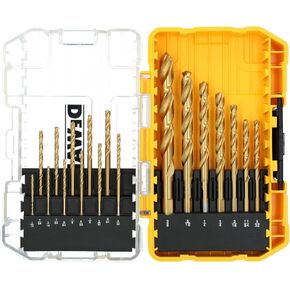 DEWALT 18 Piece Drill Bit Set, Titanium Nitride Coated High Speed Steel Jobber Length, 3-Flat, No-Spin Shank (DW1367) in Kuwait