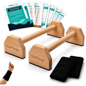 Parallettes الخشبية من ProGrip - قضبان دفع مضادة للانزلاق، وتمارين رياضية، وحامل على اليدين | خشب الزان الفاخر، 9.88 بوصة، القاعدة، يحمل 595 رطلاً - الانخفاضات، الجلوس على شكل حرف L، بلانش، صالة الألعاب الرياضية المنزلية والسفر، أغطية المعصم متضمنة. in Kuwait