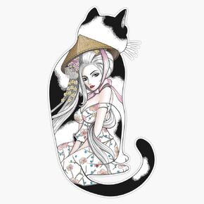 Geisha Cat Tattoo Sticker Outdoor Rated Vinyl Sticker Decal for Windows, Bumpers, Laptops or Crafts 5" in Saudi Arabia