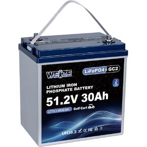 WEIZE 48V 30AH GC8 بطارية جولف LiFePO4 بلوتوث، خلايا من الدرجة A، 100A BMS، بطارية ليثيوم ذات دورة عميقة للحماية من درجات الحرارة المنخفضة لعربات الجولف، RVs، النظام الشمسي in Kuwait