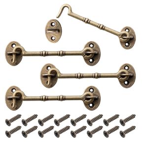 2Pcs Vintage-Style Brass Door Hooks and Eye Latch Gate 4.85 Inch， Bronze | Come with Mounting Screws. Ideal Hardware for Doors, Hatches, Wardrobes, Cabinets, Barns, Garage Doors, Windows in Kuwait
