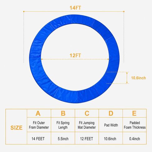 14FT Trampoline Replacement Safety Pad, Waterproof Foam Spring Cover, Tear-Resistant Edge Pad, Easy Install Spring Protection Cover (Blue) in Kuwait