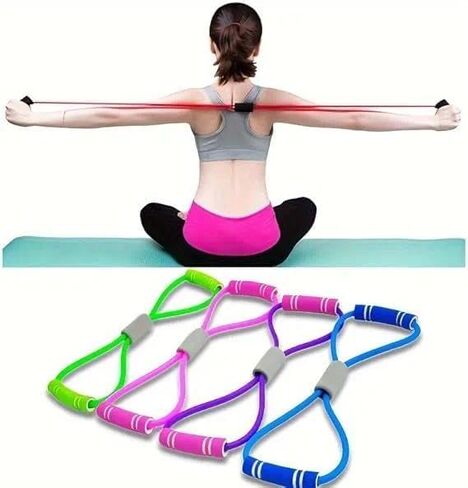 1pc Medium Resistance Exercise Bands,Stackable Workout Bands for Stretching, with Foam Handles, Yoga & Pilates (Random Color) in Kuwait