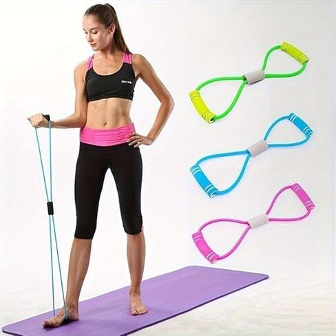 1pc Medium Resistance Exercise Bands,Stackable Workout Bands for Stretching, with Foam Handles, Yoga & Pilates (Random Color) in Kuwait
