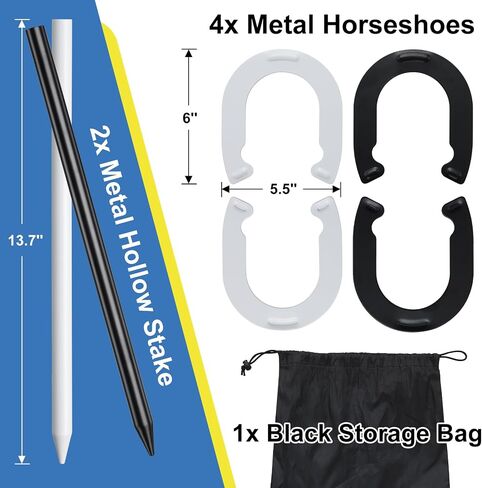 COCONUT Horseshoes Outside Game for Kids, Metal Horse Shoes Game Kit Includes 4 Horseshoes 2 Stakes, Backyard Beach Outdoor Game for Kids （Not for Adults） White Black in Kuwait