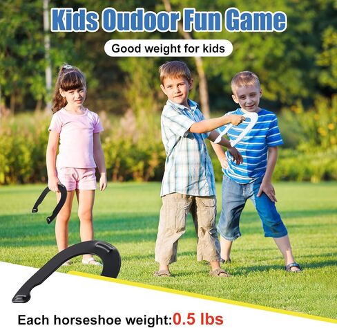COCONUT Horseshoes Outside Game for Kids, Metal Horse Shoes Game Kit Includes 4 Horseshoes 2 Stakes, Backyard Beach Outdoor Game for Kids （Not for Adults） White Black in Kuwait
