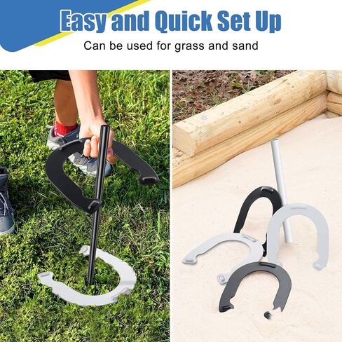 COCONUT Horseshoes Outside Game for Kids, Metal Horse Shoes Game Kit Includes 4 Horseshoes 2 Stakes, Backyard Beach Outdoor Game for Kids （Not for Adults） White Black in Kuwait