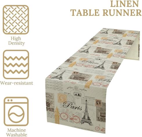 Newspaper Printed Table Runner, Vintage News Paper Postmark Paris Eiffel Tower Background Table Runner for Book Club Kitchen Dining Home Table Decor Party Holiday, 13x36 Inch in Kuwait
