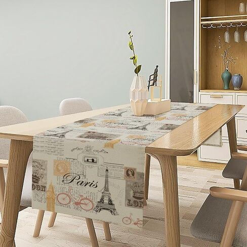 Newspaper Printed Table Runner, Vintage News Paper Postmark Paris Eiffel Tower Background Table Runner for Book Club Kitchen Dining Home Table Decor Party Holiday, 13x36 Inch in Kuwait