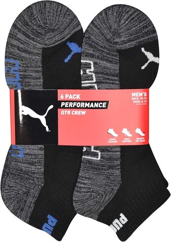 Puma Men's Performance Quarter Crew Socks 6 Pack Black/Blue Sock Size 10-13 P115310-012 in Kuwait