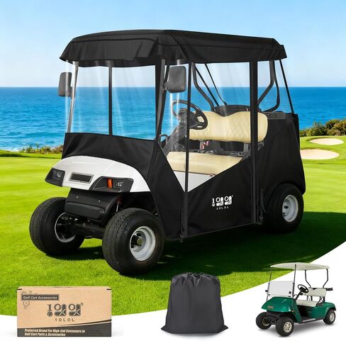 حاوية عربة الجولف للركاب 10L0L - 61 بوصة سقف مناسب عالمي لـ EZGO TXT RXV & Club Car DS Precedent Tempo مع فتحات مرآة جانبية، غطاء مطر مقاوم للماء 600D، ضوء خلفي شفاف in Kuwait