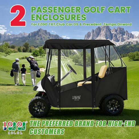 حاوية عربة الجولف للركاب 10L0L - 61 بوصة سقف مناسب عالمي لـ EZGO TXT RXV & Club Car DS Precedent Tempo مع فتحات مرآة جانبية، غطاء مطر مقاوم للماء 600D، ضوء خلفي شفاف in Kuwait