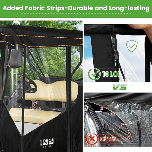 حاوية عربة الجولف للركاب 10L0L - 61 بوصة سقف مناسب عالمي لـ EZGO TXT RXV & Club Car DS Precedent Tempo مع فتحات مرآة جانبية، غطاء مطر مقاوم للماء 600D، ضوء خلفي شفاف in Kuwait