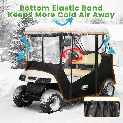 حاوية عربة الجولف للركاب 10L0L - 61 بوصة سقف مناسب عالمي لـ EZGO TXT RXV & Club Car DS Precedent Tempo مع فتحات مرآة جانبية، غطاء مطر مقاوم للماء 600D، ضوء خلفي شفاف in Kuwait